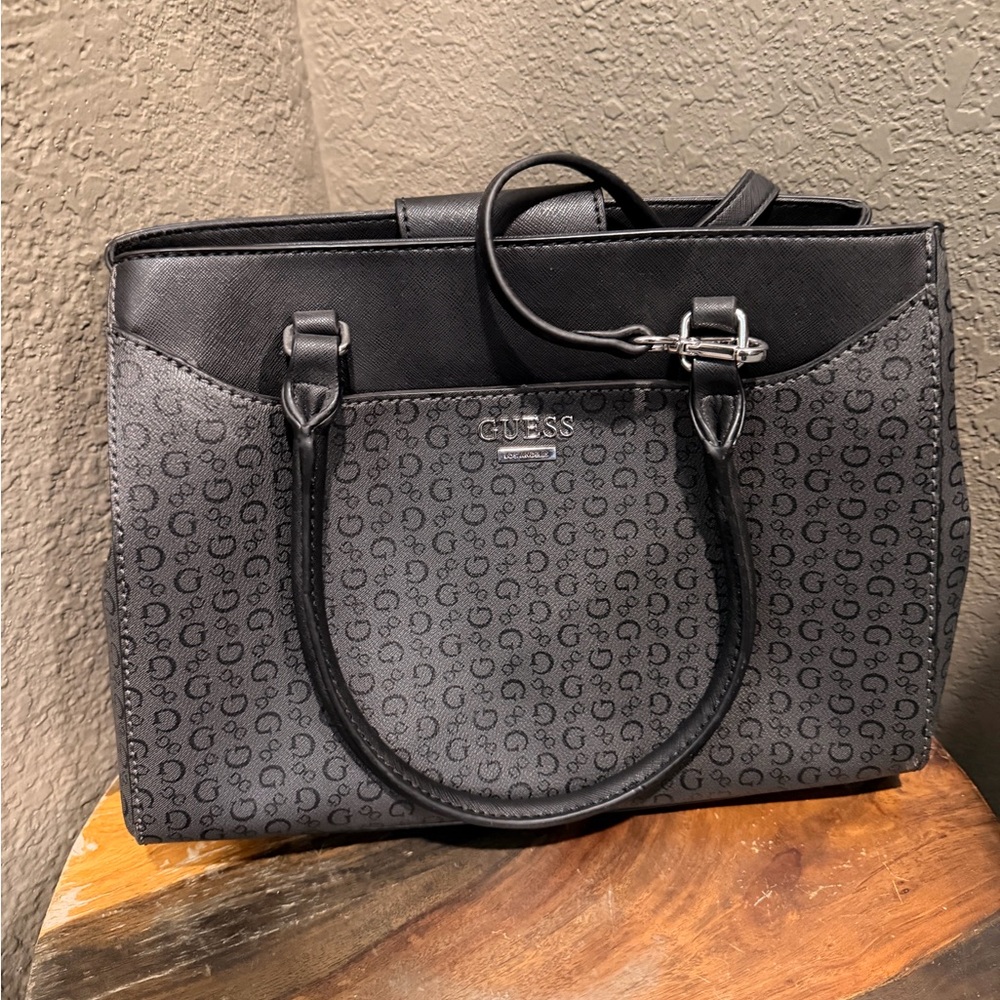 GUESS Black and Gray Satchel Bag